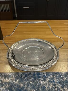 Vintage Silver-Plated Decorative Serving Tray with Handle